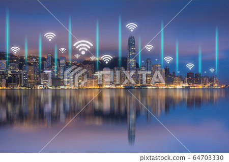 Modern city connects by wireless technology 64703330