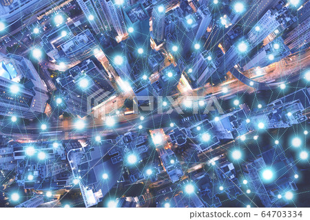Smart city connected by intelligence network, Abstract visual futuristic background 64703334