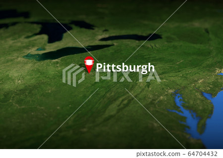 Pittsburgh, United States geotag with face mask on the map, COVID-19 coronavirus disease self-isolation related 3D rendering 64704432