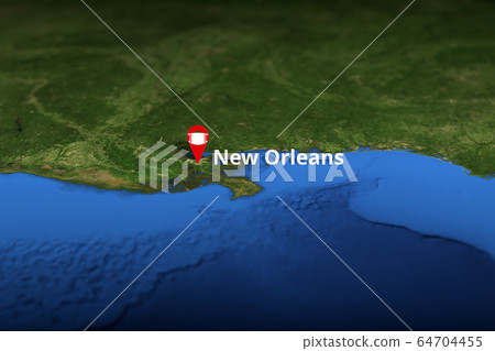 New Orleans, United States geotag with face mask, COVID-19 coronavirus disease quarantine related 3D rendering 64704455