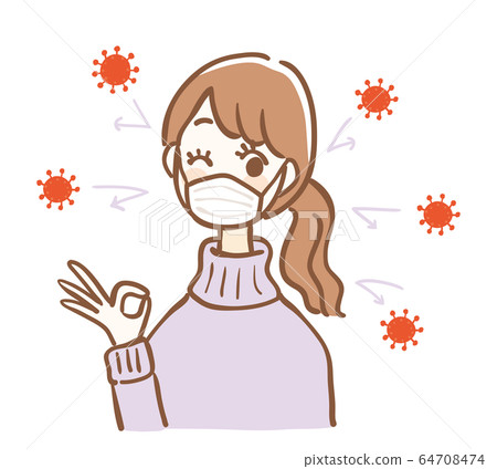 Masked woman OK sign infection prevention Masked woman OK sign infection prevention 64708474