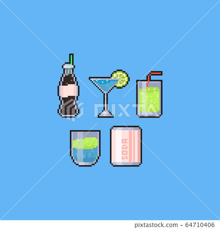 Pixel summer drink icon set.8bit. 64710406