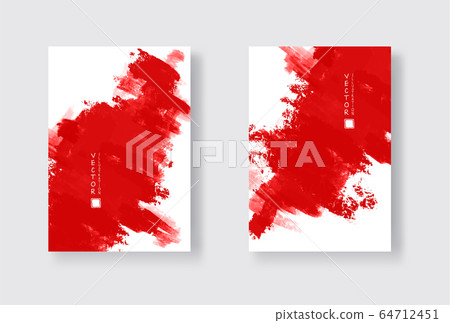 red ink brush stroke on white background. Japanese red ink brush stroke on white background. Japanese 64712451