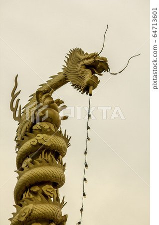 Golden dragon statue on high. 64713601
