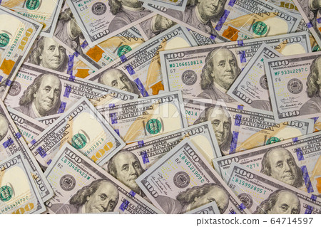 Background of american one hundred dollar bills 64714597
