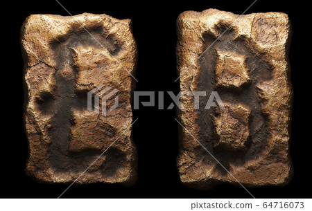 Set of rocky symbols lira and baht. Font of stone on black background. 3d 64716073