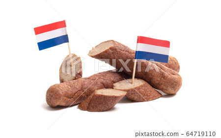 Chopped up frikadel, a Dutch fast food snack Chopped up frikadel, a Dutch fast food snack 64719110