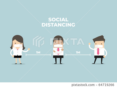 Businessman and Businesswoman keep distance away in the meeting with virus pathogens Businessman and Businesswoman keep distance away in the meeting with virus pathogens 64719266