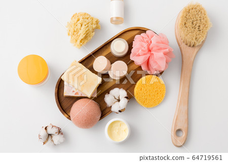 crafted soap, sponges, brush and natural cosmetics 64719561