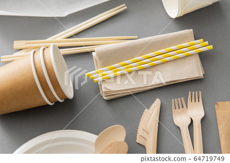 disposable dishes of paper and wood 64719749