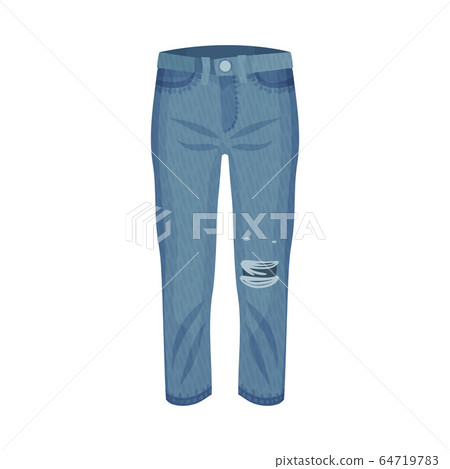 Denim Blue Ripped Pair of Jeans with Side Pockets as Womenswear Vector Illustration Denim Blue Ripped Pair of Jeans with Side Pockets as Womenswear Vector Illustration 64719783