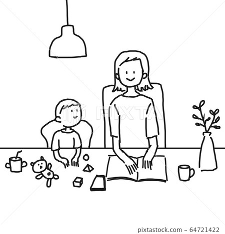 Mother and little son reading books at home 64721422