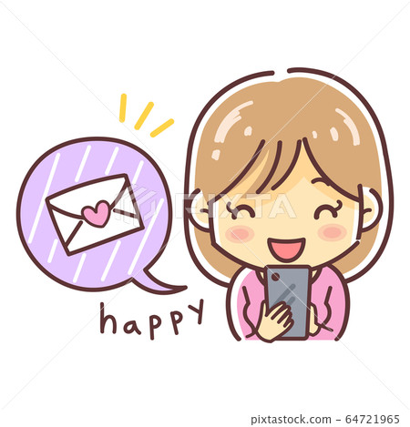 接收在智能手機（愛/婚姻）上的一封微笑的婦女的一封情書 64721965