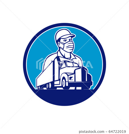 Truck Driver Wearing Mask Transport Circle Mascot 64722019