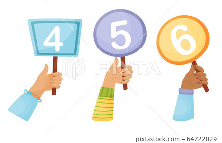 Human Hands Holding Score Cards Isolated on White Background Vector Set 64722029