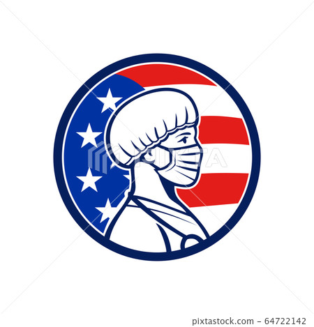 American Nurse Wearing Mask Side USA Flag Mascot American Nurse Wearing Mask Side USA Flag Mascot 64722142
