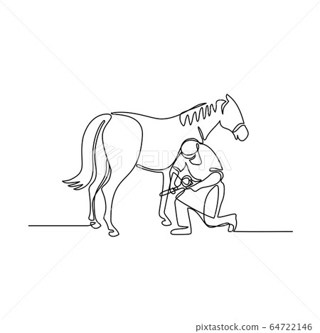 圖庫插圖: farrier and horse continuous line