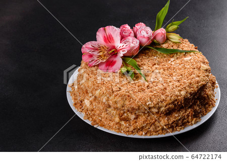 Fresh delicious cake napoleon with cream 64722174