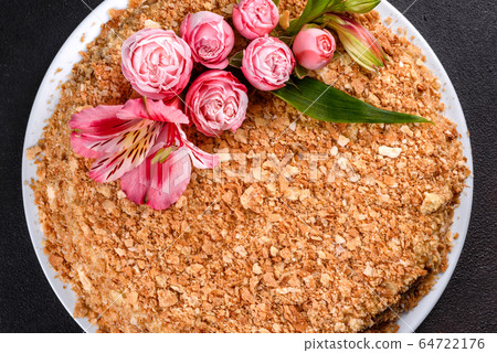 Fresh delicious cake napoleon with cream Fresh delicious cake napoleon with cream 64722176