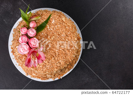 Fresh delicious cake napoleon with cream Fresh delicious cake napoleon with cream 64722177