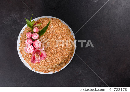 Fresh delicious cake napoleon with cream Fresh delicious cake napoleon with cream 64722178