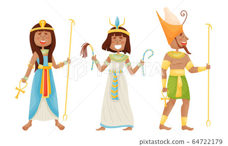 Egyptian Pharaoh and Deities Wearing Antique Clothing Vector Set Egyptian Pharaoh and Deities Wearing Antique Clothing Vector Set 64722179