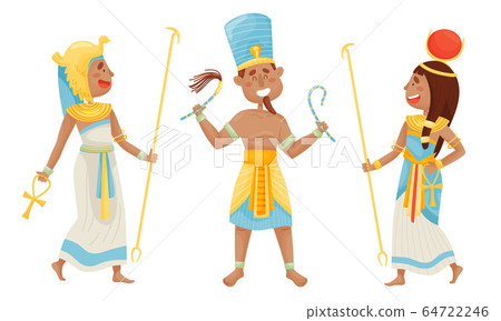 Egyptian Pharaoh and Deities Wearing Antique Clothing Vector Set 64722246