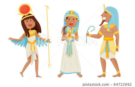 Egyptian Pharaoh and Deities Wearing Antique Clothing Vector Set 64722692