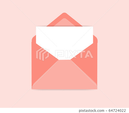 Opened Envelope Vector Icon Illustration with paper sheet on pink background. Concept of writting new email 64724022