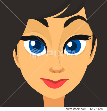 Cartoon young girl face. Vector illustration of beautiful woman avatar 64724289