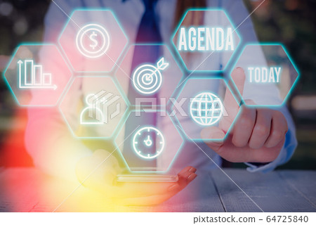 Text sign showing Agenda. Conceptual photo list 64725840