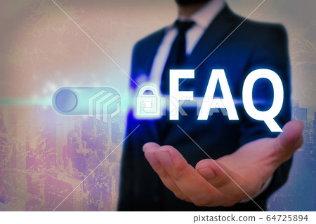 Text sign showing Faq. Conceptual photo A list of 64725894