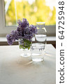 Lilac fresh flowers in a glass vase on the white background. Spring concept 64725948