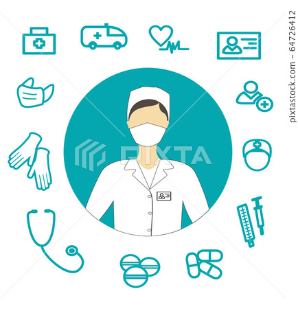 Jpeg illustrations concept of woman doctor with medical and health icons for design 64726412