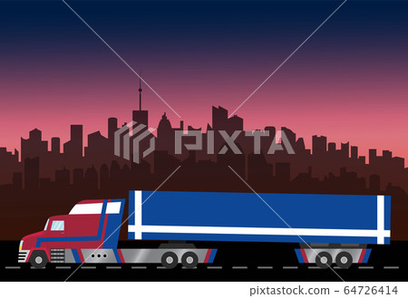 Delivery truck on the city background. 64726414