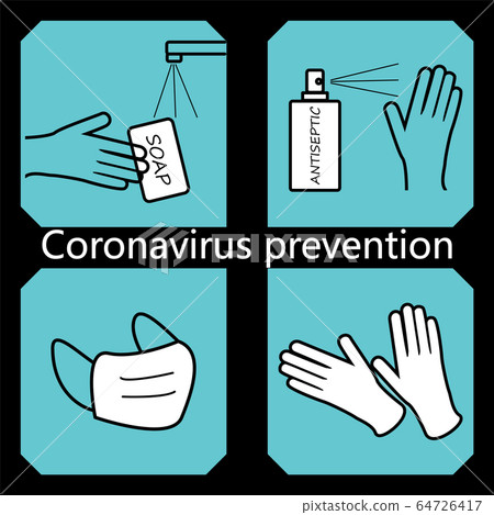 Coronavirus disease prevention outline icons Coronavirus disease prevention outline icons 64726417