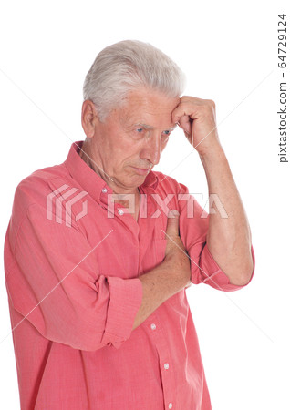Portrait of sad senior man with headache isolated 64729124