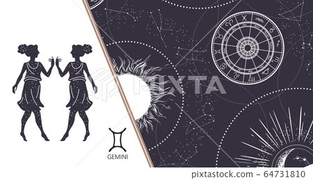 Zodiac background. Constellation Gemini. Horizontal banner. Vector illustration Zodiac background. Constellation Gemini. Horizontal banner. Vector illustration 64731810