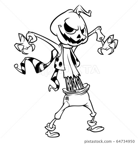 Halloween Pumpkin Head Scarecrow Outlines Stock Illustration 64734950 Pixta