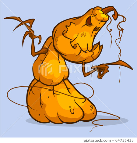 Cartoon illustration of a Halloween mad pumpkin scarecrow  64735433