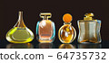3d illustration perfume bottle stays on glass table with copy space on black background 64735732