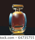 3d illustration perfume bottle stays on glass table with copy space on black background 64735755
