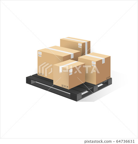 Boxes on wooden pallet isolated. 3d perspective 64736631