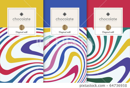 Chocolate bar packaging set. Trendy luxury product branding template with label pattern for packaging. Vector design. Chocolate bar packaging set. Trendy luxury product branding template with label pattern for packaging. Vector design. 64736938