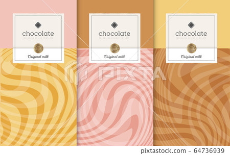 Chocolate bar packaging set. Trendy luxury product branding template with label pattern for packaging. Vector design. 64736939