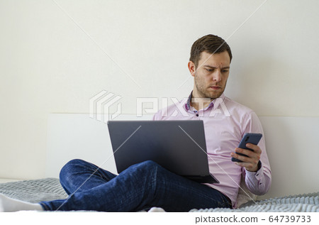 Coronavirus. Quarantine. A man in a shirt and Coronavirus. Quarantine. A man in a shirt and 64739733