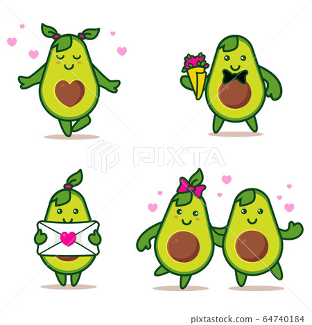 Cartoon avocado couple holding hands. Valentines 64740184