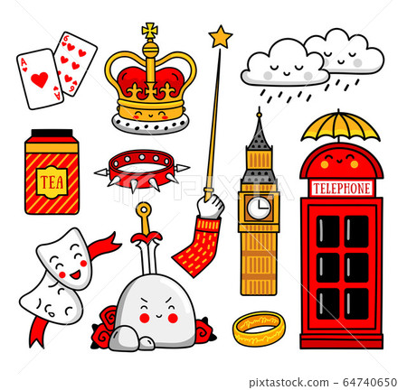 Set of cartoon english stickers. Cute vector illustration. Set of cartoon english stickers. Cute vector illustration. 64740650