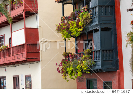 Famous ancient colorful balconies decorated with 64741687