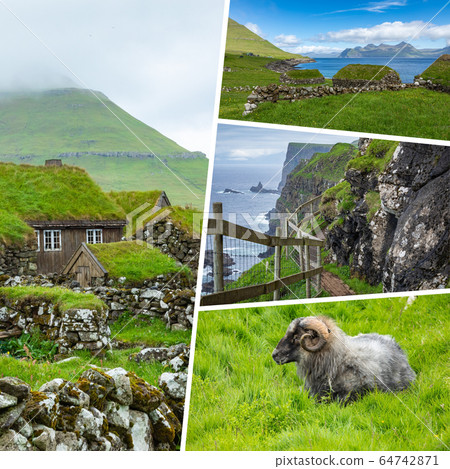 Collage of popular tourist destinations in Faroes 64742871